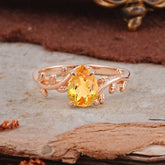 Organic Vine-Entwined 4-Prong Pear-Cut Citrine Engagement Ring